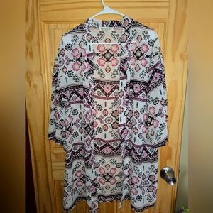 Wallflower Large Womens Thin Open Front Top Cardigan Floral 3/4 Sleeve